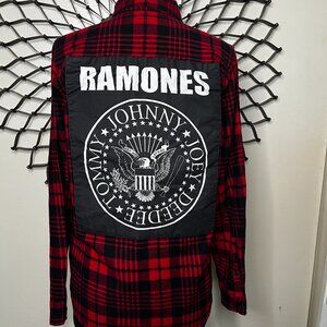 The Ramones Punk Rock Back Patched Red Flannel 80s Style Waist Wrap s/Small